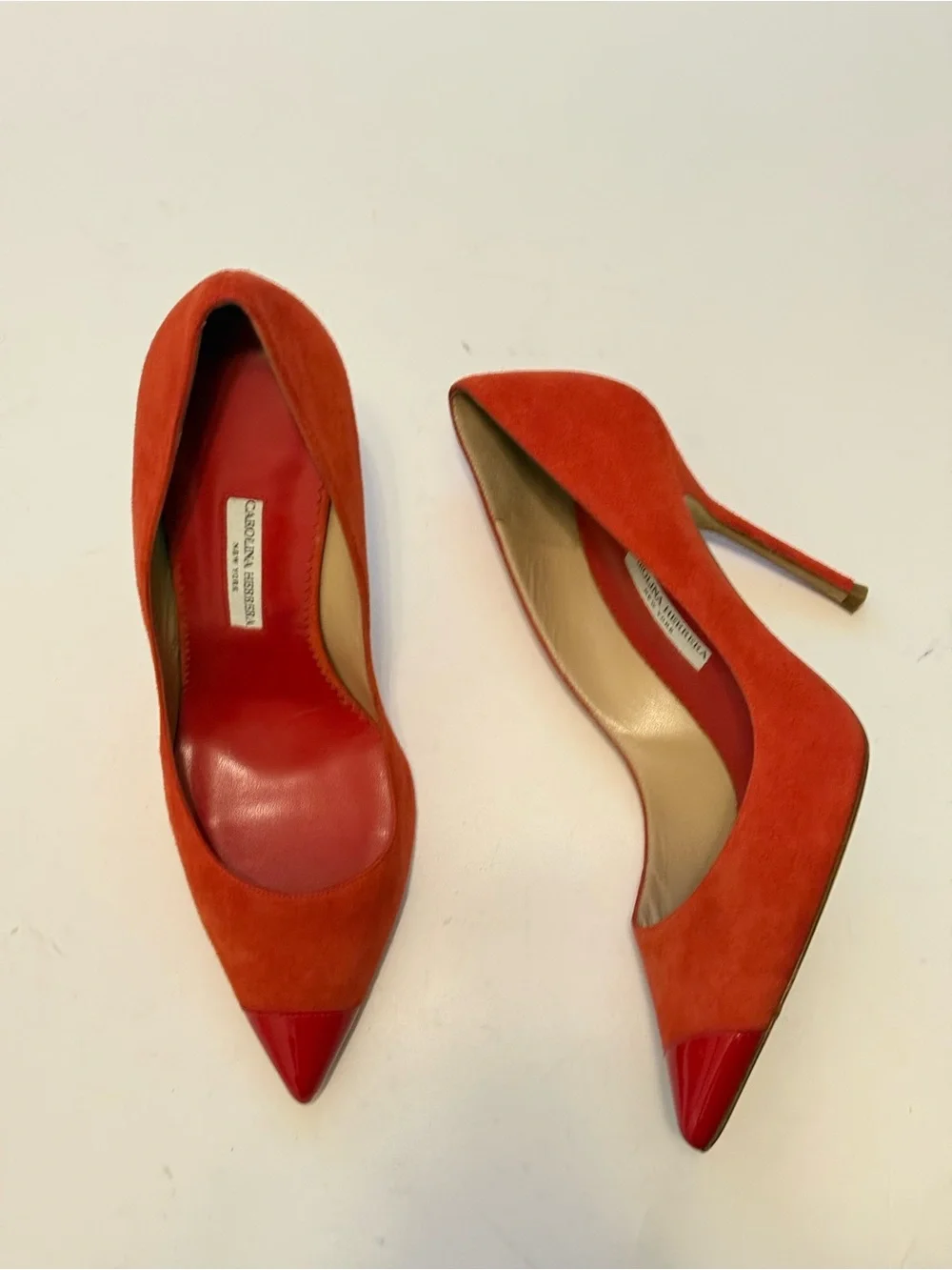 Carolina Herrera Red Suede Pointed-Toe Stiletto Pumps size 38 NWOT
